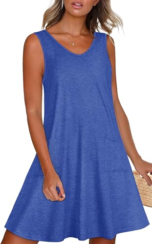 Image of elescat Womens Summer Dresses Casual V Neck Sleeveless Pockets Beach Loose Tank Sundress 2026