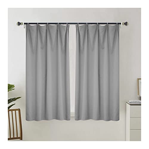 Grewod Blackout Living Room Curtains Light Grey Solid Color Thermal Insulated Window Curtain, 40 x 79 Inch, 2 Panels, Pinch Pleat, Polyester
