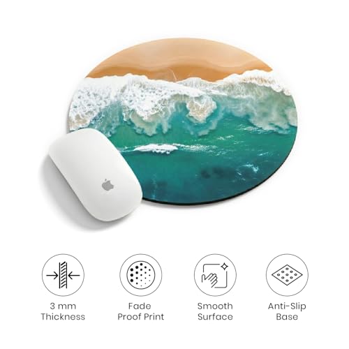 Image of Premium Non-Slip Mouse Pad | Smooth Surface for Optical & Laser Mouse | Durable Base Designs | Ideal for Office, Home & Gaming (Round Tropical Beach Aerial)