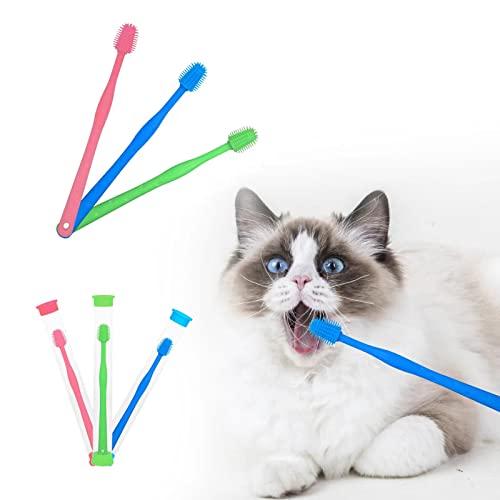 Image of 3 Pack Cat Toothbrush with 360-degree Head,Full Surround Bristles Silicone Safe, Effective and Deep Pet Teeth Cleaning,Brush Away Bad Breath Toothbrush cat Teeth Cleaning Health Care