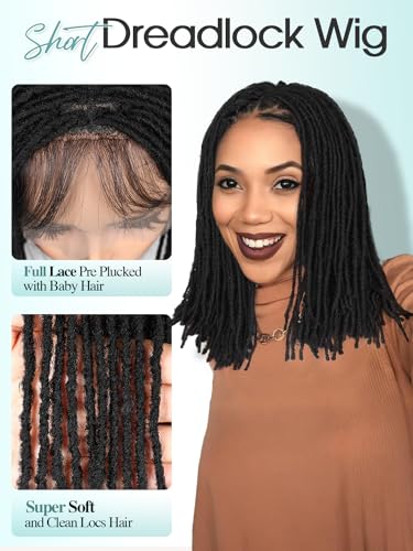 Quickwig Quick Wig Full Lace Dreadlock Wig With Baby Hair Short Faux Locs Wig For Black Women And Men Lightweight Pre-Plucked Micro Locs Wig African American Synthetic Twist Braid Wigs thumb #3