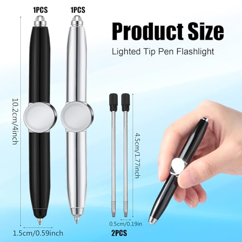 2 Stück Fidget Pen Mit Nachfüllung & Led-Licht Adhs Stift Für Kinder & Erwachsene (Schwarz Silber)