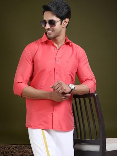 Image of Tattva Men Silk Blend Ethnic Shirt | Traditional South Indian Wear for Wedding, Festivals & Casual Wear