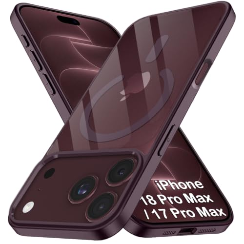Image of TheGiftKart Hybrid Shockproof Back Cover Case for iPhone 18 Pro Max Compatible with MagSafe | Camera Protection Module | Hard Back Cover Case (PC & TPU, Transparent Clear Back, Burgundy Sides)