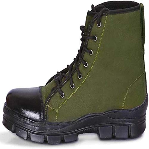 GenericPARACOMBAT Genuine Leather Military Men's Green Boots - Anti-Skid High Ankle - High Top Lace Up Casual Shoes Police Shoes By Yadav.Traders(Green)