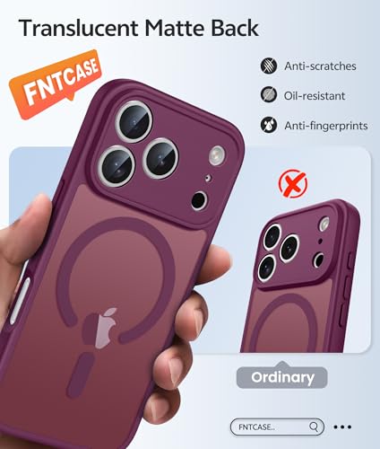 Image of FNTCASE for iPhone 17 Pro Max Case: [Compatible with Magsafe] Translucent Matte Cases with [Full Camera Protection] [Screen Protector] Military Grade Shockproof Protective Phone Cover - Wine Red