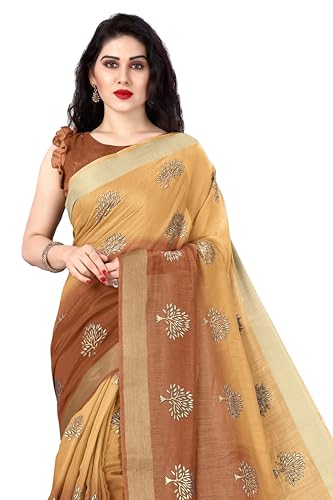 Image of MIRCHI FASHION Women Saree Cotton Blend 2-Tone Foil Print | Lightweight Comfortable Office Wear Sari with Blouse Piece