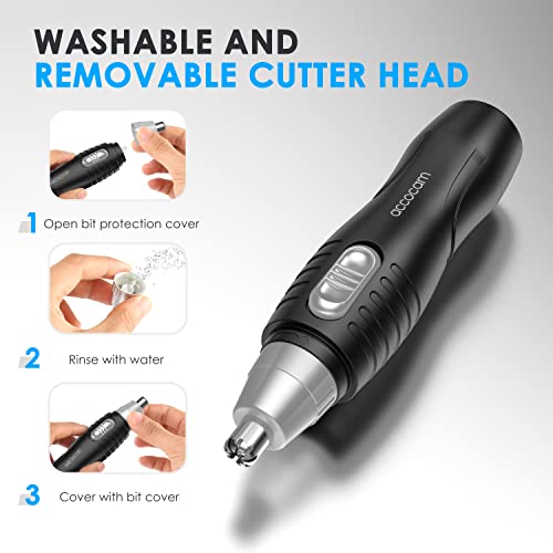 Accocam 2022 Nose Ear Hair Trimmer For Men Women, Electric Nostril Nasal Hair Clippers Trimmers Remover With Vacuum Cleaning System, Ipx7 Waterproof, Mute Motor, Wet/Dry, Battery-Operated #TOP1