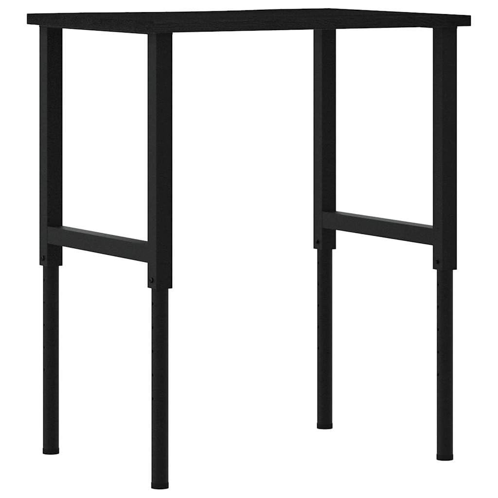 Banco de trabajo de roble macizo marrón oscuro, 80 x 60 x (71,5 – 98) cm, con estructura de metal resistente, gran área de trabajo para trabajos de bricolaje y accesorios de herramientas, versátil