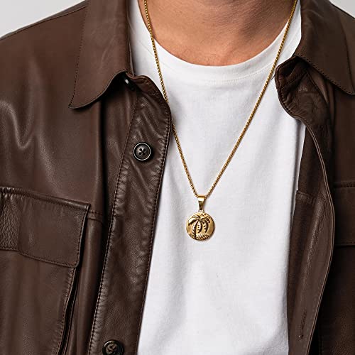 Baronyka Palm Tree Pendant Necklace For Men, Stainless Steel Mens Necklaces, Adjustable 24-26 Inch Chain, Non Tarnish Beach Surfer Jewelry Gift (Gold) #TOP2
