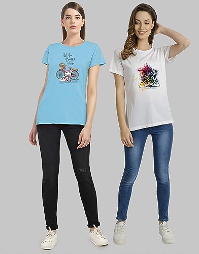 Image of Combo Women's T-Shirts, Cotton Half Sleeves Round-Neck Printed T-Shirt for Girls, & Women Tees (Pack of 2) 960-980-