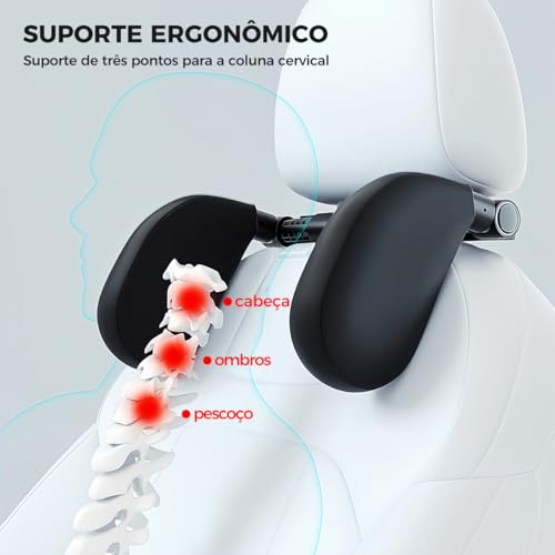 Almofada para encosto de cabeça de carro, 180° ajustável, almofada de apoio para cabeça e pescoço, e