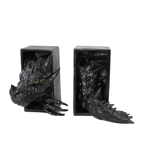 Dragon Bookends Black Fantasy Book Nook Insert Gothic Library Decor Decorative Dragon Shelf Display
