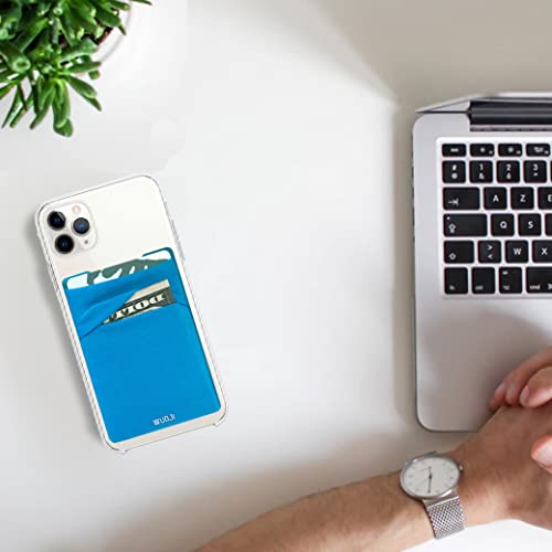 Wuoji Rfid Blocking Phone Card Wallet - Double Secure Pocket - Ultra-Slim Self Adhesive Credit Card Holder Card Sleeves Phone Wallet Sticker All Smartphones(Blue)-2Pc #TOP2
