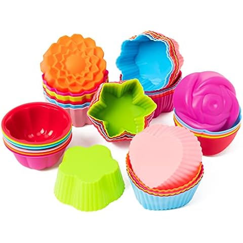 R HORSE 42 Pack Silicone Cupcake Molds Multi Flower-Shaped Baking Cups Non-Stick Cupcake Wrappers Holders Washable Cake Cups Liners Mold for Pan Oven Microwave Dishwasher Cover