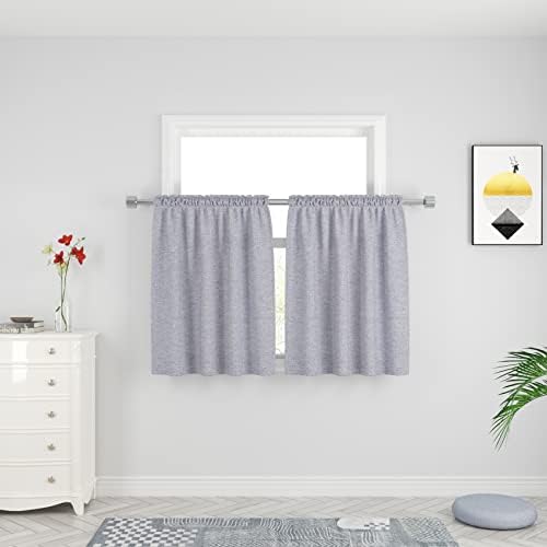 UPOPO Tier Curtains Grey 36 inch Length Kitchen Linen Textured Privacy Cafe Curtains Short Bathroom Small Basement Half Window Curtain Bedroom Living Room 2 Panels Rod Pocket