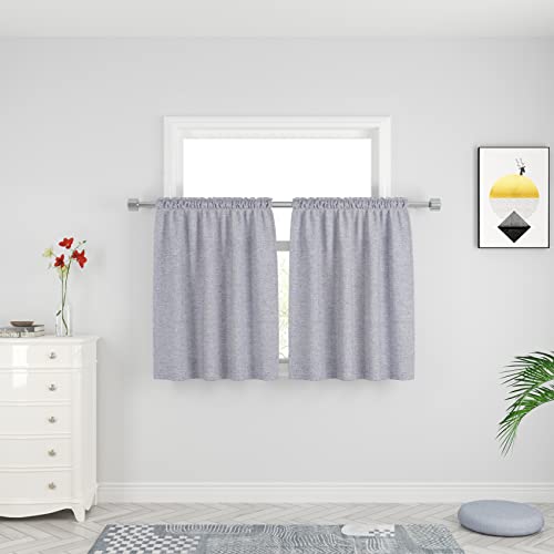 Upopo Tier Curtains Grey 36 Inch Length Kitchen Linen Textured Privacy Cafe Curtains Short Bathroom Small Basement Half Window Curtain Bedroom Living Room 2 Panels Rod Pocket #TOP3