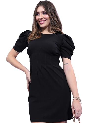 Tokyo Talkies Black Puff Sleeve Sheath Mini Dress