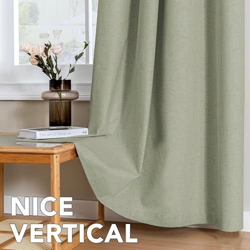 Image of H.VERSAILTEX Linen Curtains 100% Blackout Curtains for Bedroom 90 inch Long Full Light Blocking Nature Linen Blended Window Curtains for Living Room Nickel Grommet (2 Panels, Heathered Tea)