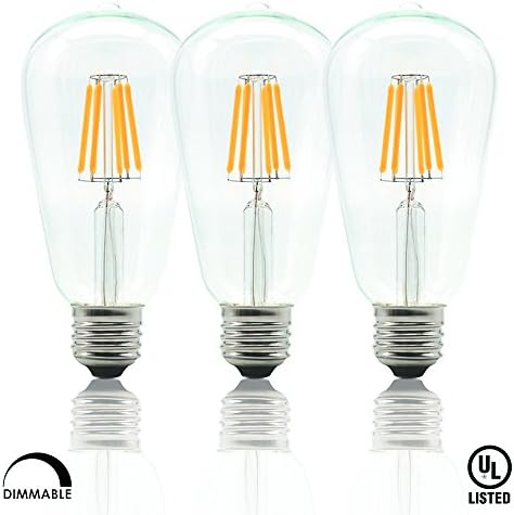 LED Filament Vintage Antique Edison Light Bulb - 4W (40 watt replacement) E26 Base, ST64 Bulb-Shape, 120V (3 pack)