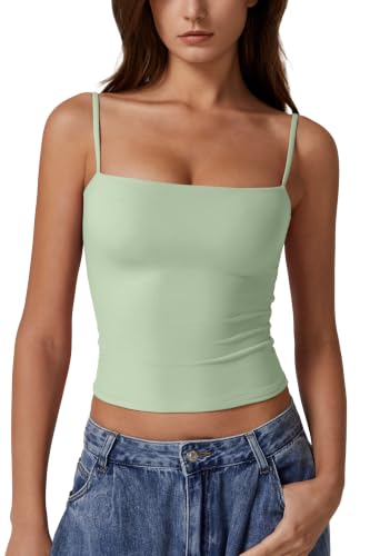 Image of QINSEN Women's Double Lined Basic Tank Top Adjustable Spaghetti Straps Sleeveless Camisole Shirts