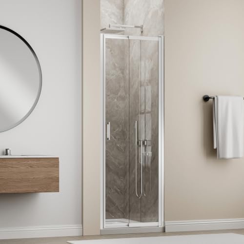 Image of 24-26 inch W x 72 inch H Pivot Shower Door, 3 /16 inch(5mm) Glass, Brushed Nickel