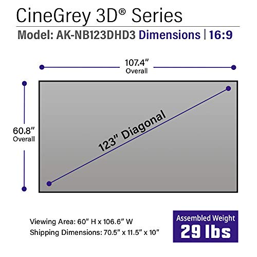 Image of Akia Screens 123 inch ALR Fixed Frame Projector Screen 16:9 CineGrey 3D Ambient Light Rejecting 4K /8K Indoor Home Theater Screen for Standard Throw Projectors - AK-NB123DH3