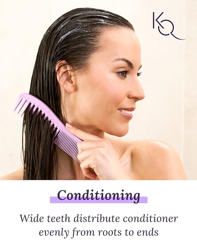 Detangling Hair Comb for Women - 2-Sided Gentle Styling Comb With Wide and Fine Teeth - Conditioning and Detangling Comb for Thin, Thick, Curly, Straight, and All Other Womens Hair Types by Keranique - Thumbnail 4