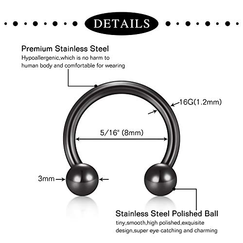 Mayhoop 16G 20Pcs Surgical Steel Nose Rings Septum Rings Captive Bead Rings Horseshoe Piercing Jewelry Cartilage Helix Daith Tragus Earring Hoop Lip Hinged Seamless Nose Hoop Ring for Women Men2