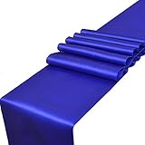 OHogar Royal Blue Table Runners Packs of 10 12×108 inches Satin Table Runner for Party,Wedding,Banquet,Birthday,Decoration,Reception,Event,Shower,Silk&Smooth Seam Edges Fabric Fit Long,Round Tables