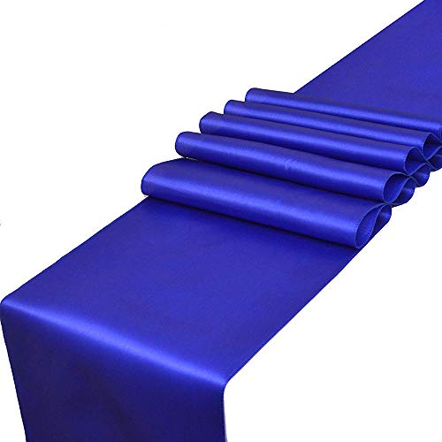 OHogar Royal Blue Table Runners Packs of 10 12×108 inches Satin Table Runner for Party,Wedding,Banquet,Birthday,Decoration,Reception,Event,Shower,Silk&Smooth Seam Edges Fabric Fit Long,Round Tables