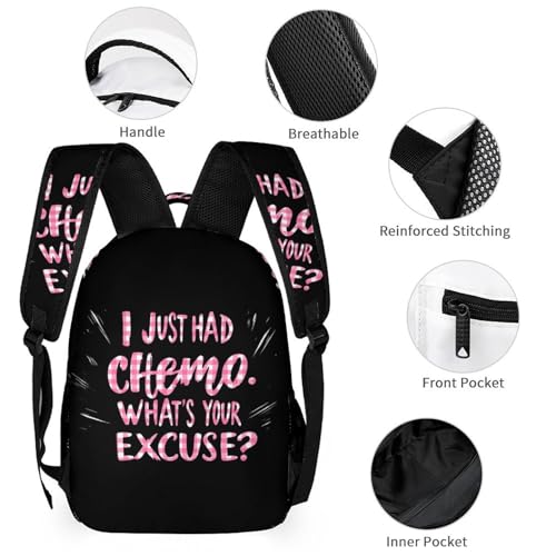 Cancer Awareness I Just Had Chemo Funny Backpack Set Lunch Bag Pencil Case Makeup Bag 3 in 1 for Men Women Travel3