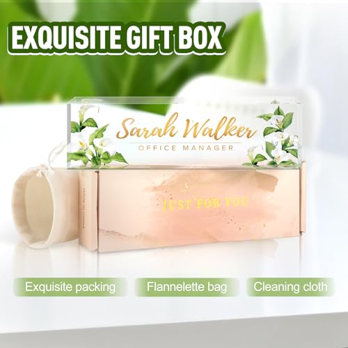 Image of Name Plate for Desk, Desk Name Plate Personalized, Office Decor for Women Men, Acrylic Desktop Accessories, Office Gifts for Boss Nurse Teacher Coworker, Employee Appreciation Gift (Purple Calla)