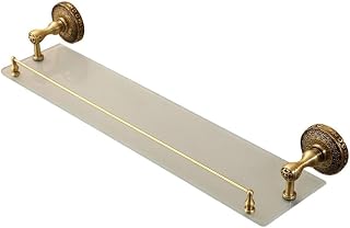 Vintage Brass Glass Bathroom Shelves Wall Mounted With Towel Bar gold1 | Antique Rustproof Solid Brass Floating Shelf With Railing, Storage Stand Rack Holder for Bathroom, Kitchen, Living Room