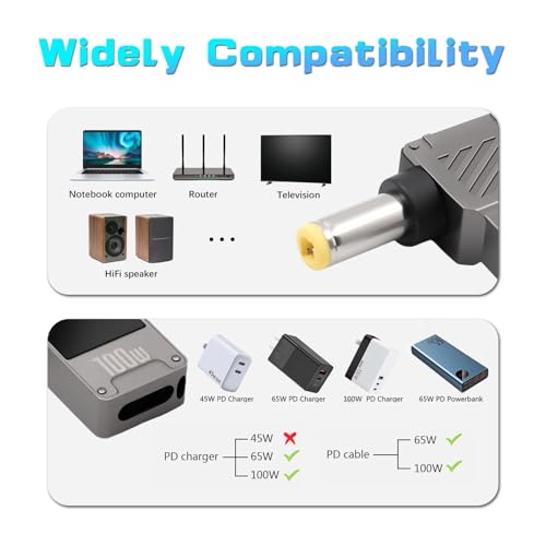 Convertidor USB C a CC 12V Danfetsoy con pantalla digital y diseño de 90 grados para router y PC 6