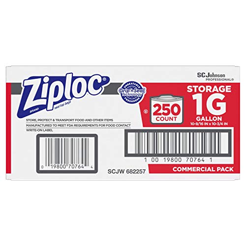 Ziploc Storage Bags With New Grip 'N Seal Technology, For Food Organization And Storage, Double Zipper, Gallon, 250 Count #TOP1