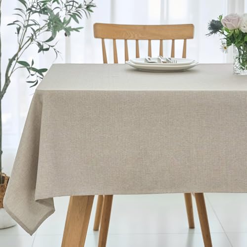 maxmill Square Tablecloth Linen Texture Stain Resistant Waterproof Wrinkle Resistant Washable Soft Table Cloth, Decorative Fabric Table Cover for Dining Room Dinner and Party, 52 x 52 Inch, Linen