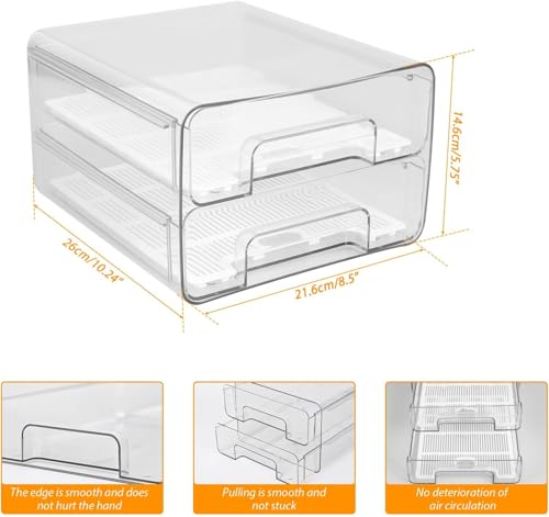 2 Pack Fridge Drawers with Lids, Stackable Pull-Out Food Bins with Lid & Vent System, PET Containers for Fruits, Veggies - Additional View