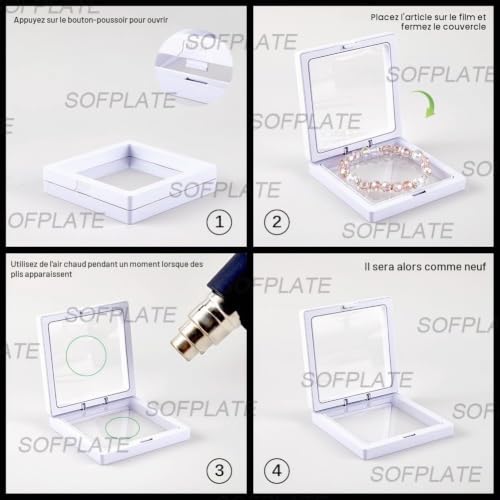 SOFPLATE 10 vitrine Flottante Blanche de 3.5 x 3.5/4.29 x 4.29 Pouce Cadre Flottant D Transparent Boîte Carrée en Plastique Support pour Emballage Rangement de Bijoux Pierres Précieuses Fossiles Roch – vue 4