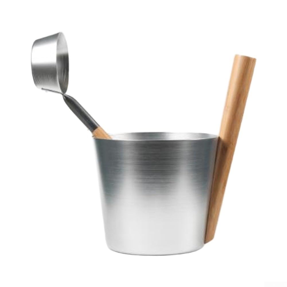 Premium 5 Liter Sauna-Eimer und Schaufel-Set aus robustem Aluminium für finnische Saunen – hitzebeständiges Dampfbadgetriebe 28 x 28 x 35 cm (5 l Silber)