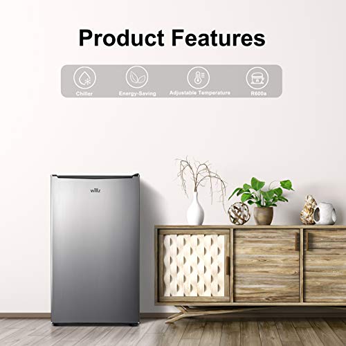 Willz Wlr33Ms1D02 Compact Refrigerator, Single Door Fridge, Adjustable Mechanical Thermostat With Chiller, Stainless Steel Look, 3.3 Cu Ft #TOP1
