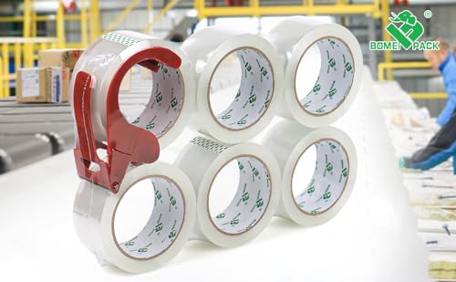 Clear Packing Tape 6 Pack with Free Dispenser,1.88In x 55Y,Transparent Tape Refills for Shipping Box Packaging for Office & Storage,School Supplies