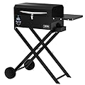 Onlyfire BBQ Wood Pellet Grill Smoker with Foldable Cart, Meat Probe, 2 Tiers Cooking Area, Portable Tabletop Grilling Stove for Outdoor Kitchen Cooking Smoke and Roast, RV Camping, Black GS343