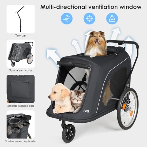 Beberoad 2-in-1 Hunde Fahrradanhänger & Buggy, Klappbar für Tiere bis 45kg, R8 (Schwarz)