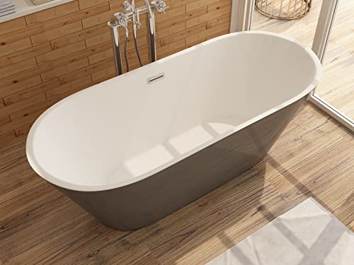i-flair Freistehende Design Badewanne LUGANO - aus Acryl in 150x75 cm, Farbe Grau-Weiß