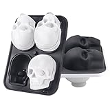 SHONSILIC Molde de cubitos de hielo de calavera 3D, bandeja grande para cubitos de hielo, molde de silicona con forma de calavera con tapa transparente tipo embudo, hace 4 divertidos cubitos de hielo
