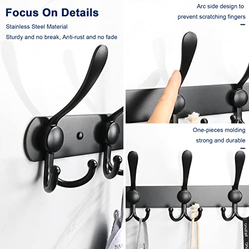 Nearmoon Coat Rack Wall Mounted-2 Pack, Heavy Duty Bath Towel Hooks Stainless Steel Robe Hooks Holder, Metal Coat Hook For Towel Coat Hat Key Bathroom Bedroom Hotel Entryway (5 Hooks, Matte Black) #TOP2