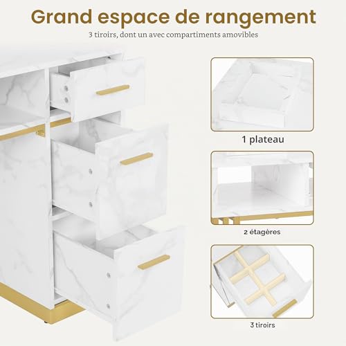 Table manucure marbre blanc et or BarberPub avec aspiration intégrée pour studio chic
