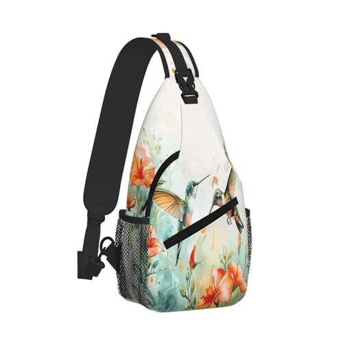 Image of SUPLUCHOM Sling Bag Hummingbird Flower Watercolor Hiking Daypack Crossbody Shoulder Backpack Travel Chest Pack for Men Women