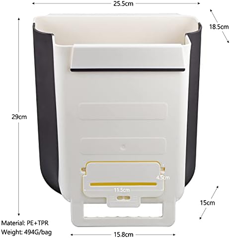9L White Hanging Trash Can with a Soft Rubber Scraper, Wall Mounted Folding Trash Can for Car Kitchen Office